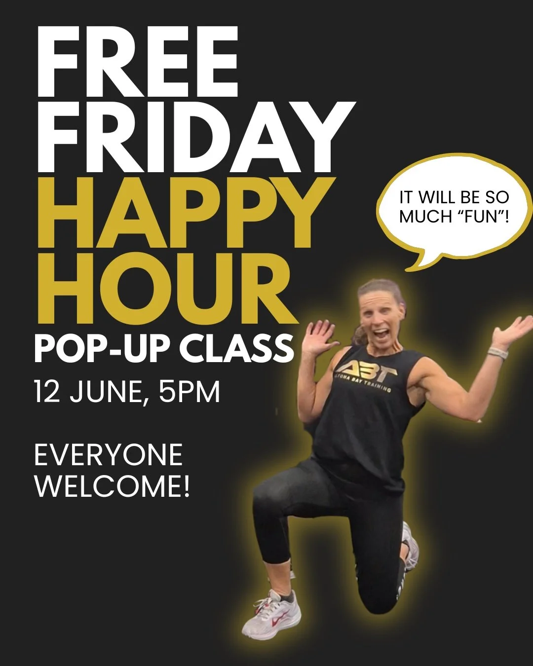 WANT TO EXPERIENCE A REAL HAPPY HOUR?! 😆💪

We can guarantee sweat, laughs, and the kind of endorphins you can&rsquo;t buy at the bar.

Join Coach Kaz this Friday for our monthly pop-up class &mdash; free for everyone.

Bring a mate, bring your ener