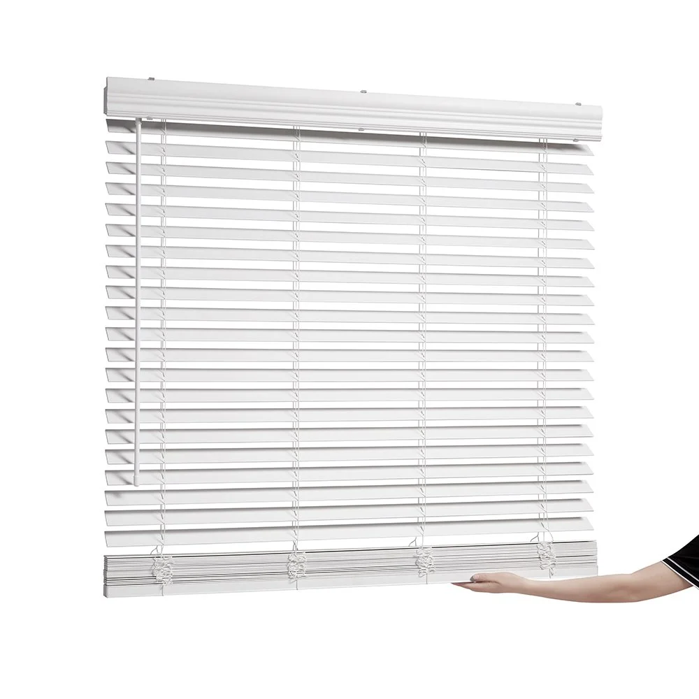Cordless 2-inch corded Fauxwood Blind in white finish