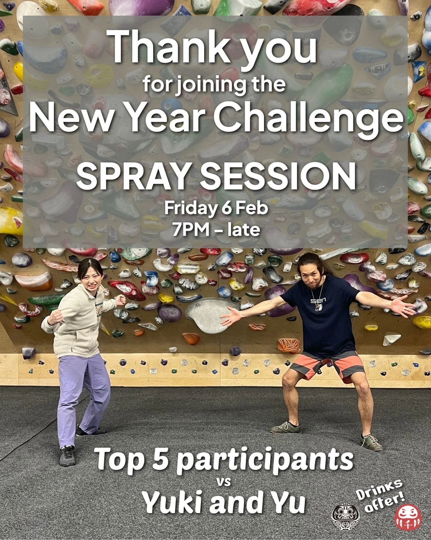 Thank you for taking part in our New Year Challenge. We hope you&rsquo;re psyched for the year ahead!

We will be inviting the five highest scoring participants to a spray session with Yuki and Yu, on Friday 6 Feb. The session with start around 7.00P