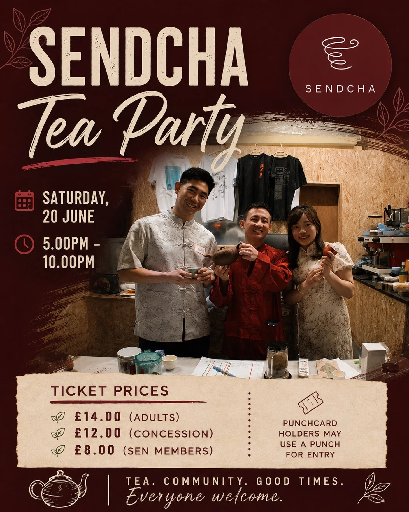@send.cha is coming back to Sen!
Join us for an evening of tea tasting and climbing.

This is a closed event and you must purchase a ticket to attend.
Tickets are available to purchase from our website (link in bio).
Ticket includes entry to the gym 