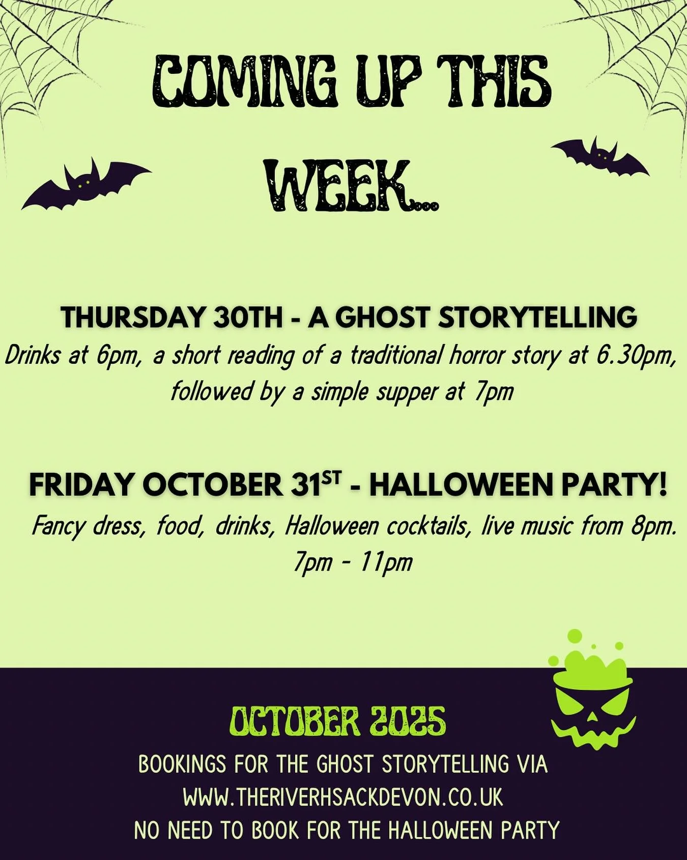We&rsquo;re excited for Halloween at The River Shack!

Don&rsquo;t miss out! Only a few tables left for the ghost story telling.

Get your outfits ready for Friday 👻🎃💀🧙&zwj;♀️

See you soon&hellip;..!

#halloween2025 #ghoststory #spookyseason