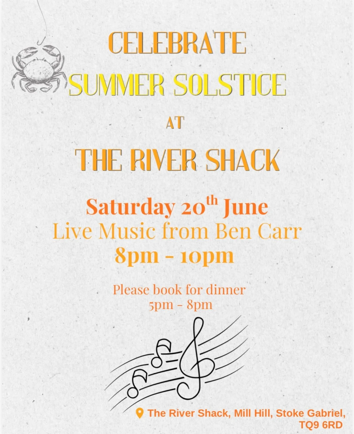 Celebrate the longest day of the year with us☀️

We&rsquo;ve got live music from the wonderful @bennyguitarcarr on Saturday 20th June from 8pm - 10pm. 

Dinner service starts at 5pm - 8pm (please book). Feel free to pop down for drinks and a boogie t