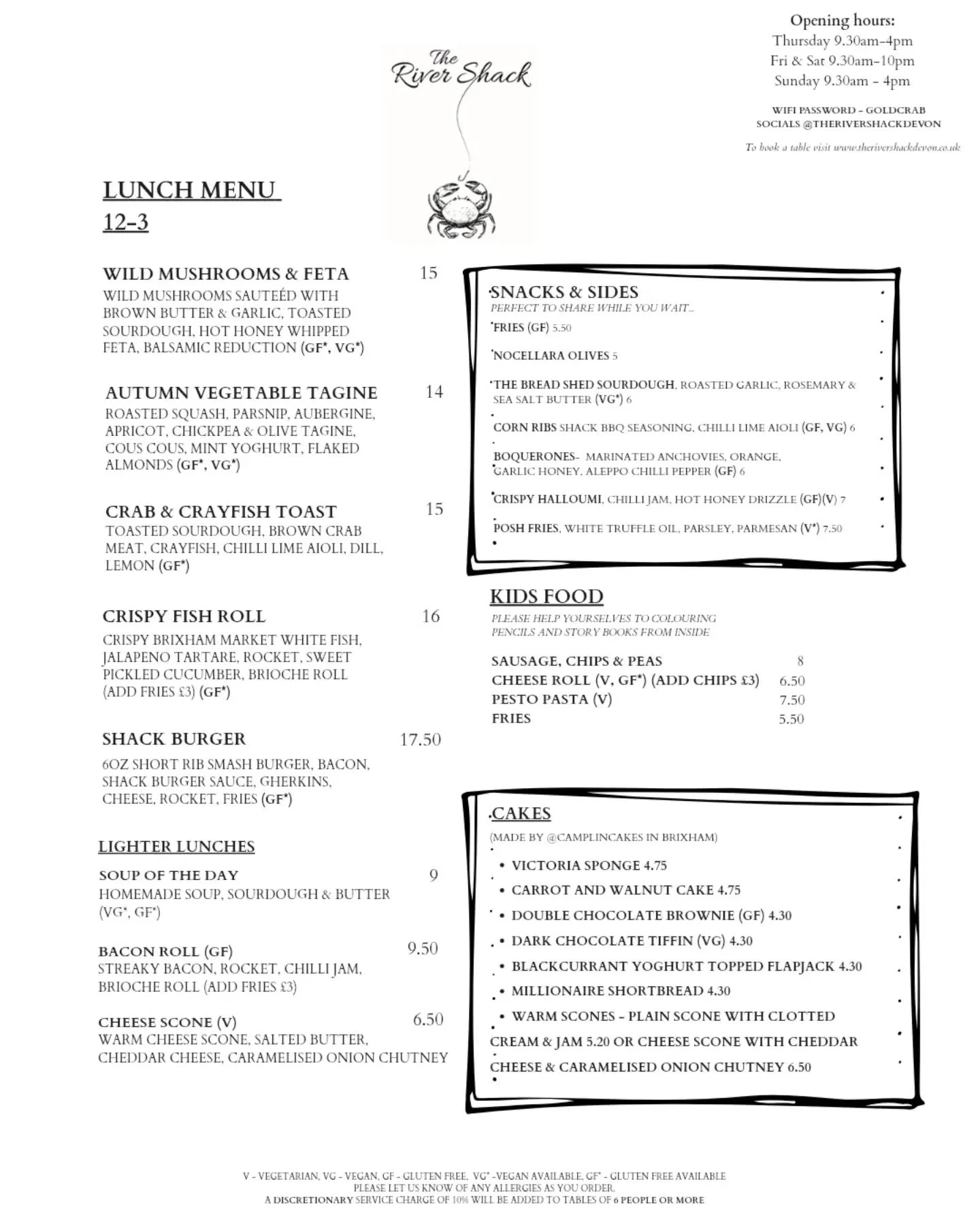 🍂Our new Autumn Lunch Menu 🍁

We're open Thursday to Sunday throughout autumn and winter:

Thursday 9:30-4
Friday 9:30-10pm
Saturday 9:30-10pm
Sunday 9:30-4

For those of you who haven't visited before we have seating in a marquee by the water whic