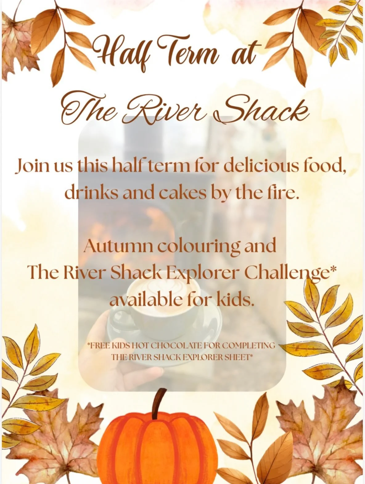 We are open Thursday - Sunday as normal for Half Term!

Our Fireside Fridays are going well - make sure to book for next Friday 30th for Steak Night!

Plenty of activities for the kids to do whilst parents enjoy a relaxing meal next to the fire.

Boo