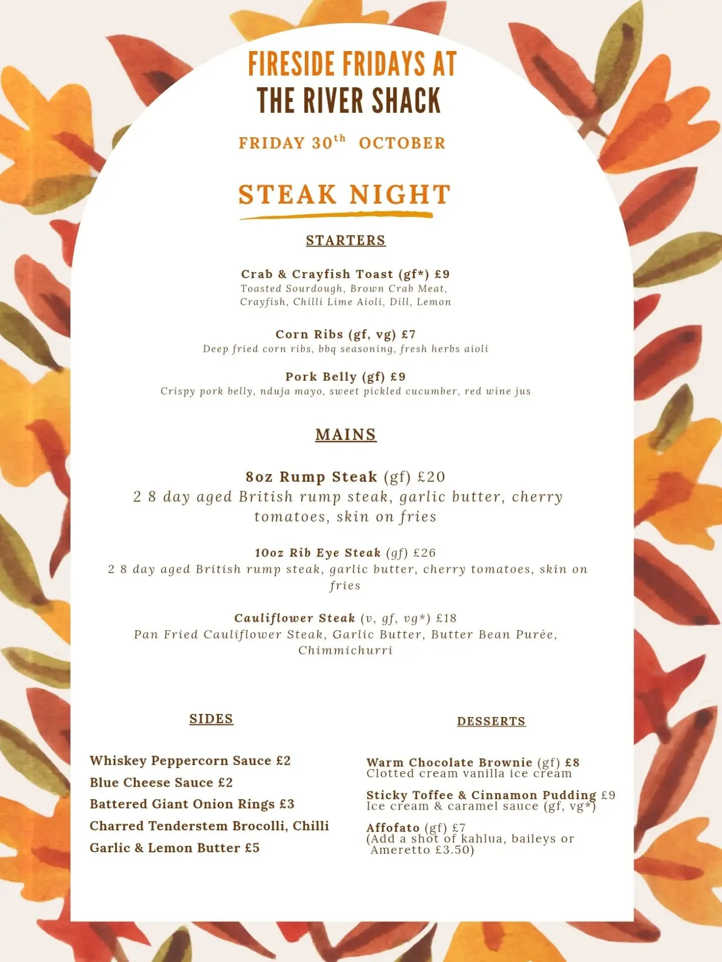 For our Fireside Friday this week it's Steak Night at The River Shack!

Here is our menu, book a table online at www.therivershackdevon.co.uk

#steaknight #eatingout #watersiderestaurant #therivershackdevon