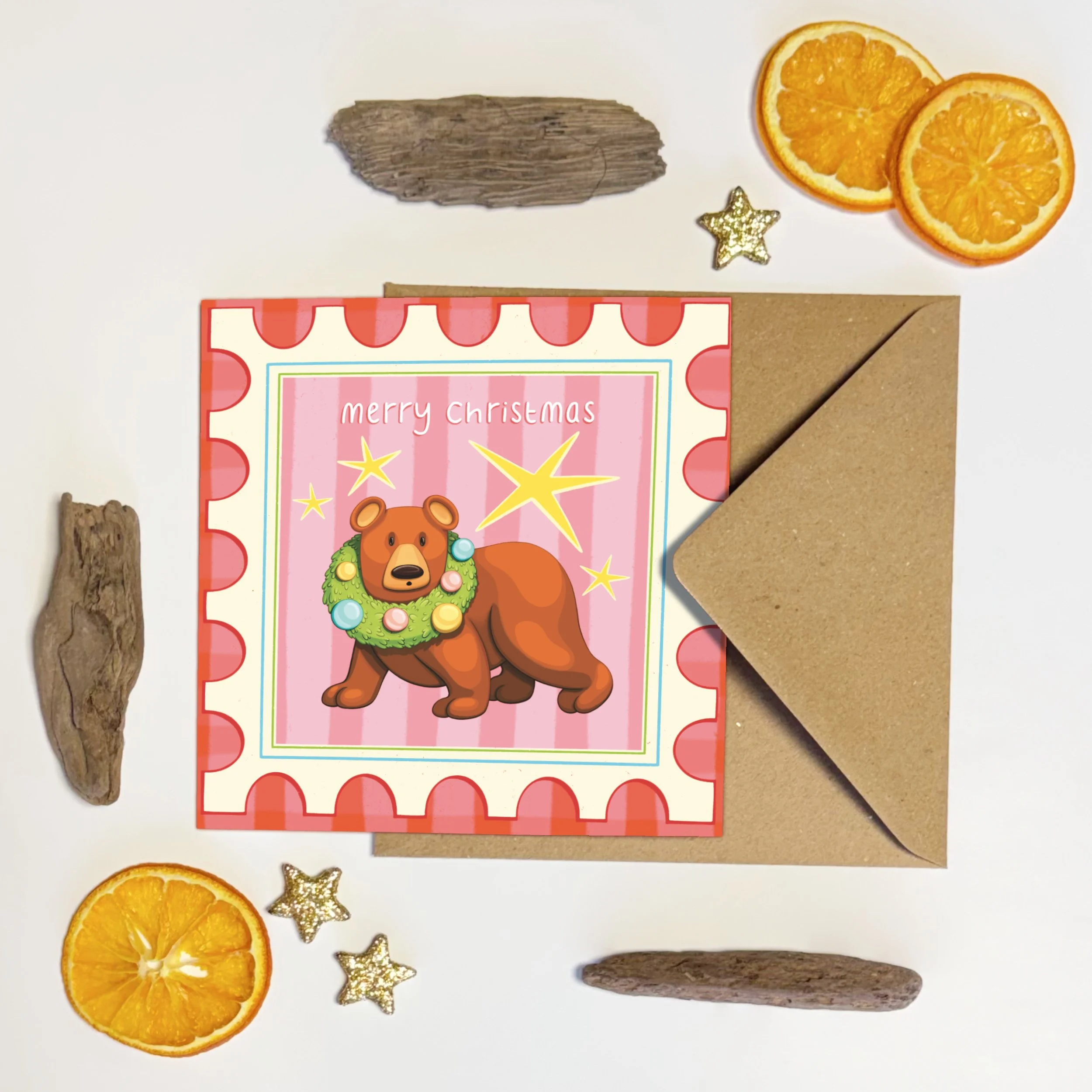 Whimsical Bear Post Stamp | Christmas Card