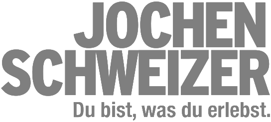 Grafik mit dem Text: "Jochen Schweizer. Du bist, was du erlebst."
