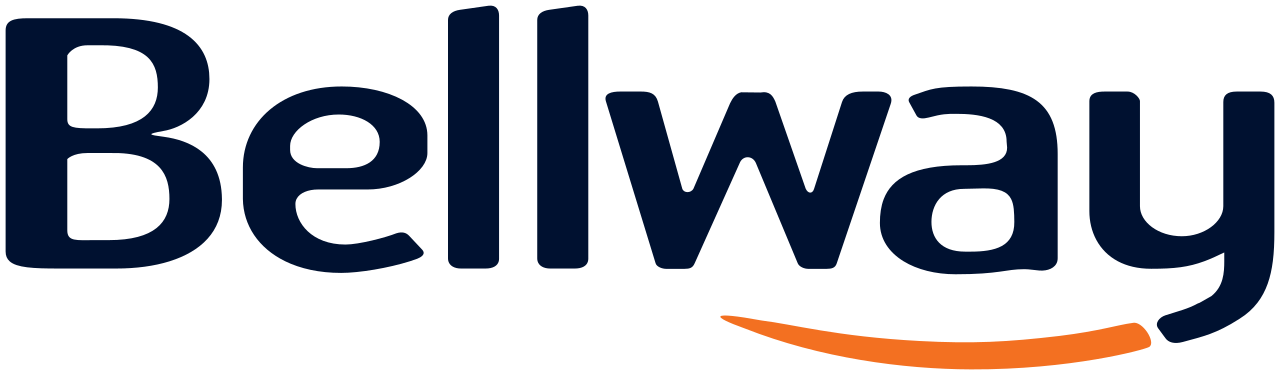 A logo with the word 'Belway' in blue text with an orange curved line underneath.