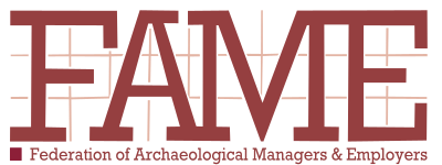 Logo of the Federation of Archaeological Managers & Employers with the acronym FAME in large letters.