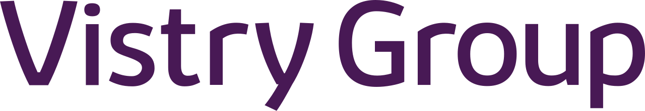 The image shows the text 'Vistry Group' in large purple font on a purple background.