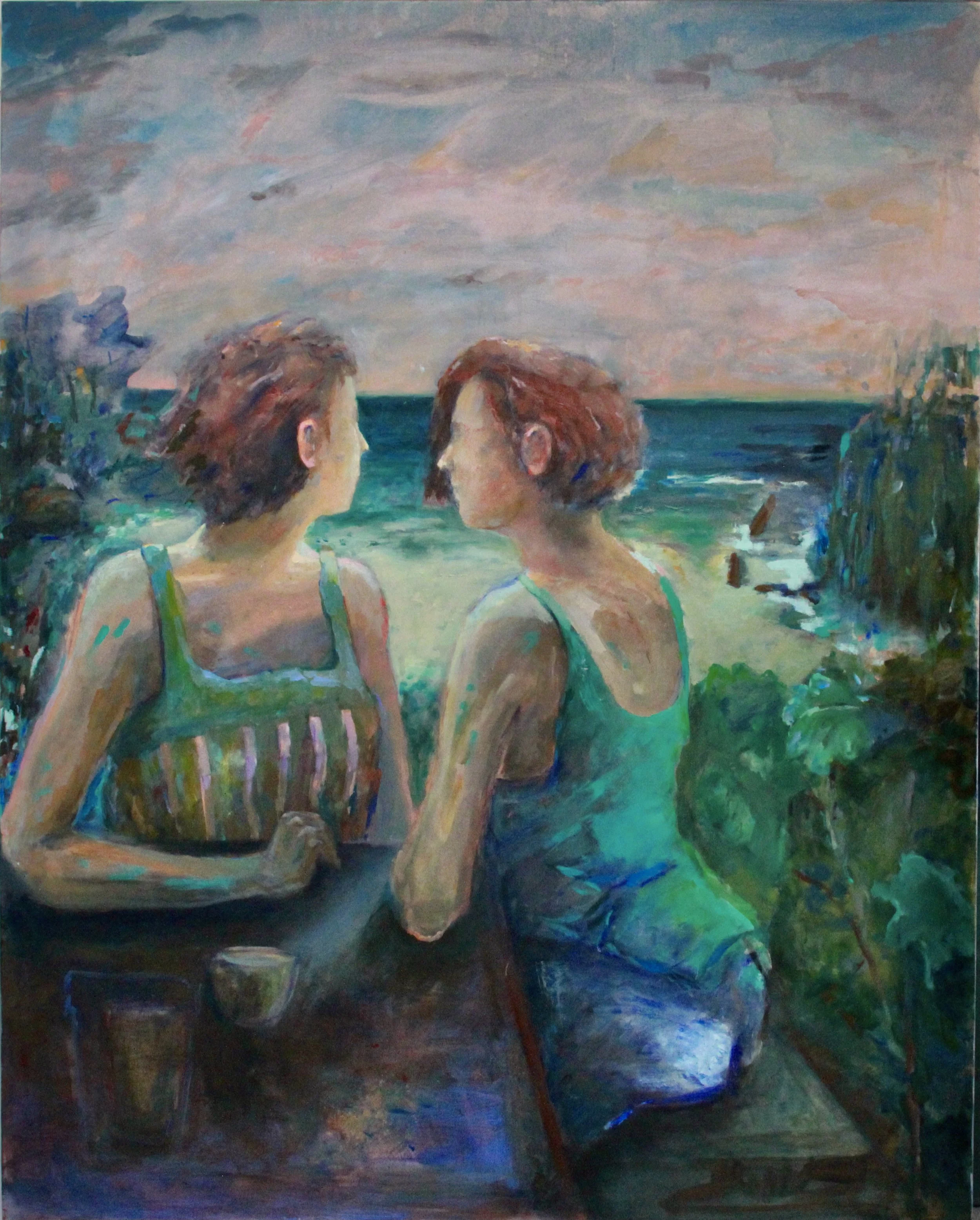  Title The Conversation  Water Stories series  Medium  Acrylic paint, charcoal, soft pastel, oil stick   150 × 120 cm 
