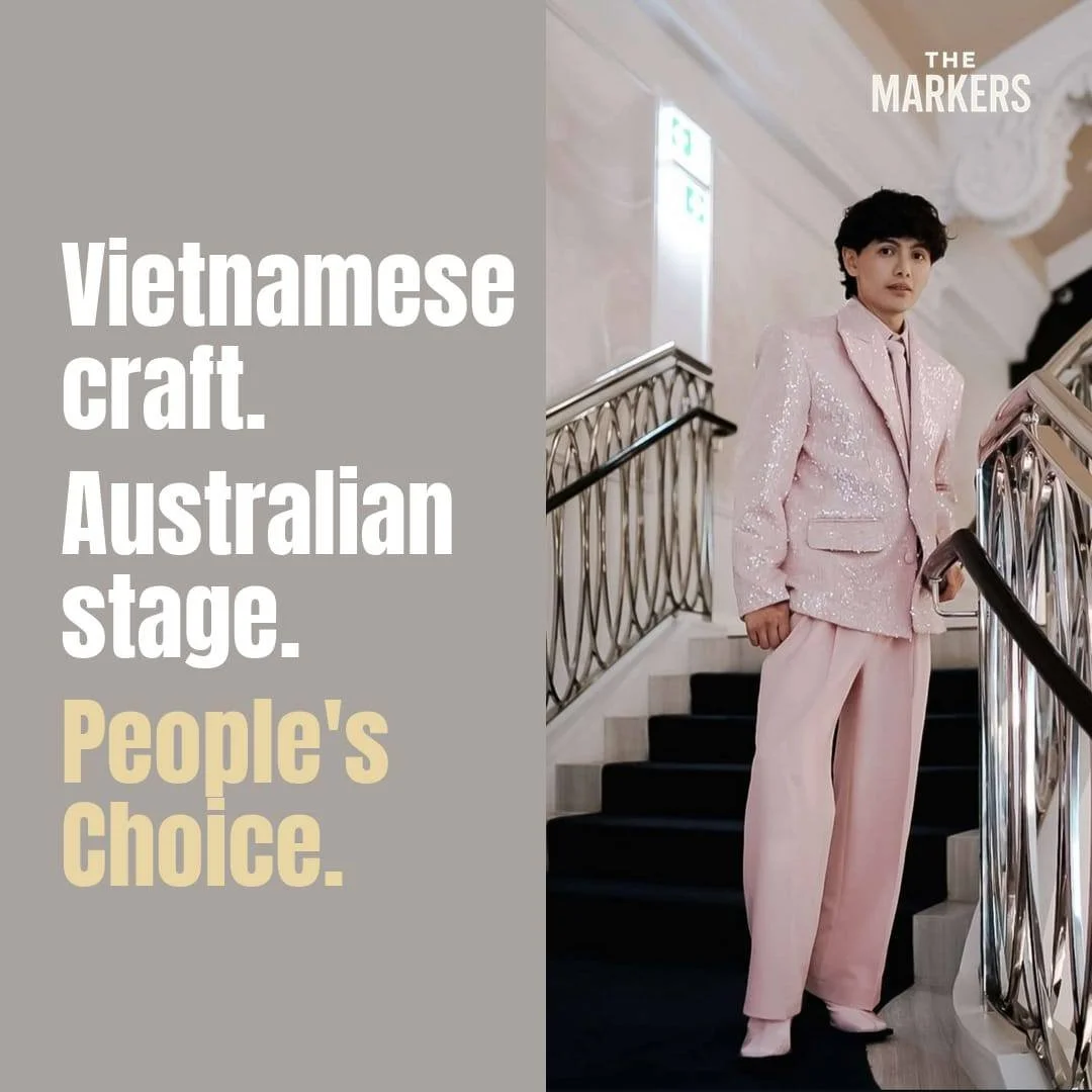 @justintong.official was voted People&rsquo;s Choice at the 2026 @melbfashionfestival National Designer Award by @davidjonesstore 

His work draws from Vietnamese artisanal craft while pushing forward with sustainable materials, deadstock sourcing, a