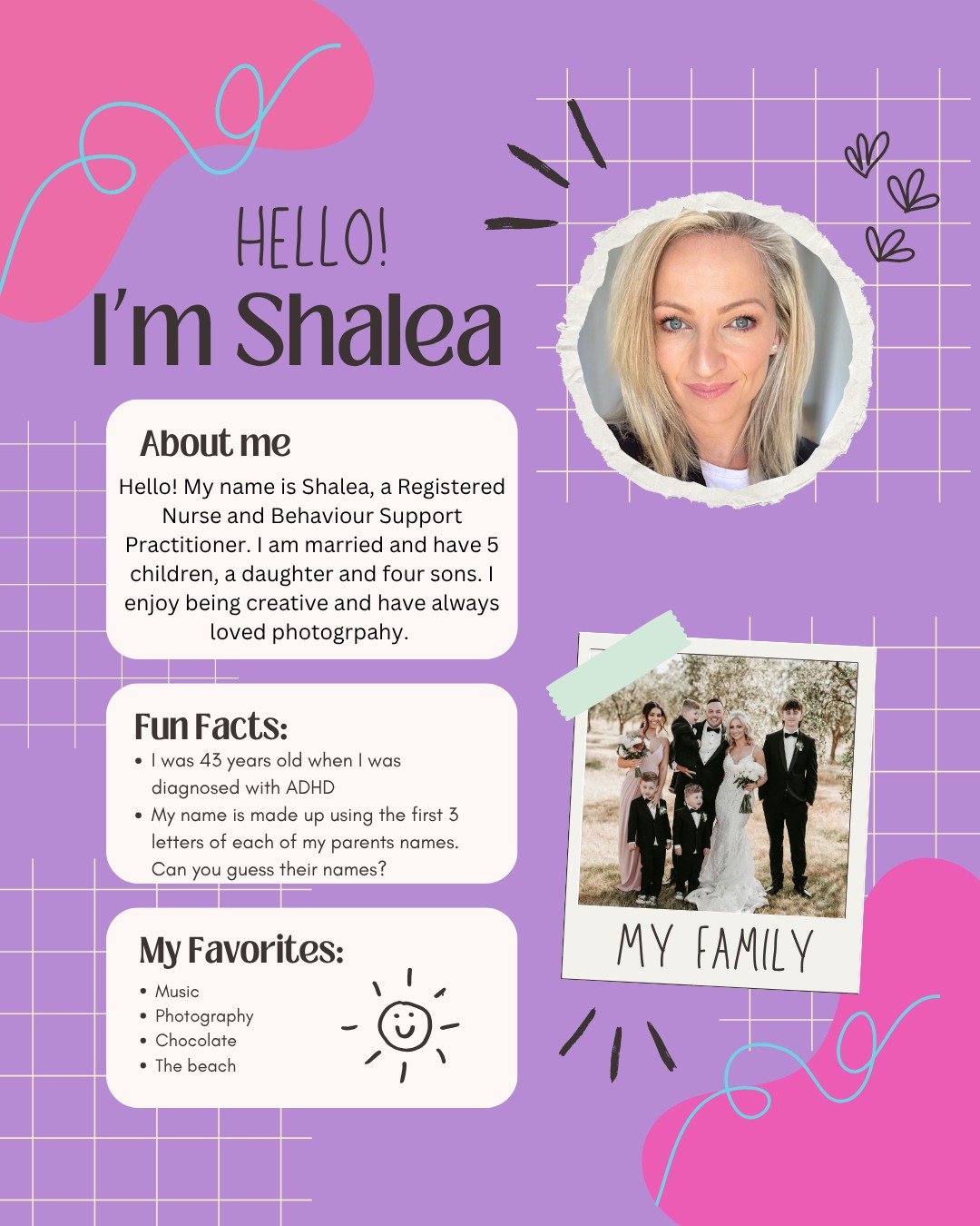 💜 Meet the human behind the behaviour support plans 💜
Hello and welcome! I created this page for families raising kids with disabilities, neurodivergence, complex needs or all of the above.
My goal is to share information that's actually useful