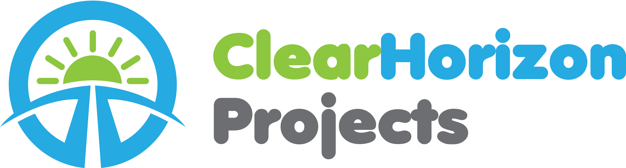 Clear Horizon Projects logo with a sun rising over a road inside a blue circle.