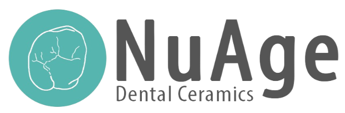 NuAge Dental Ceramics logo with tooth illustration in a teal circle