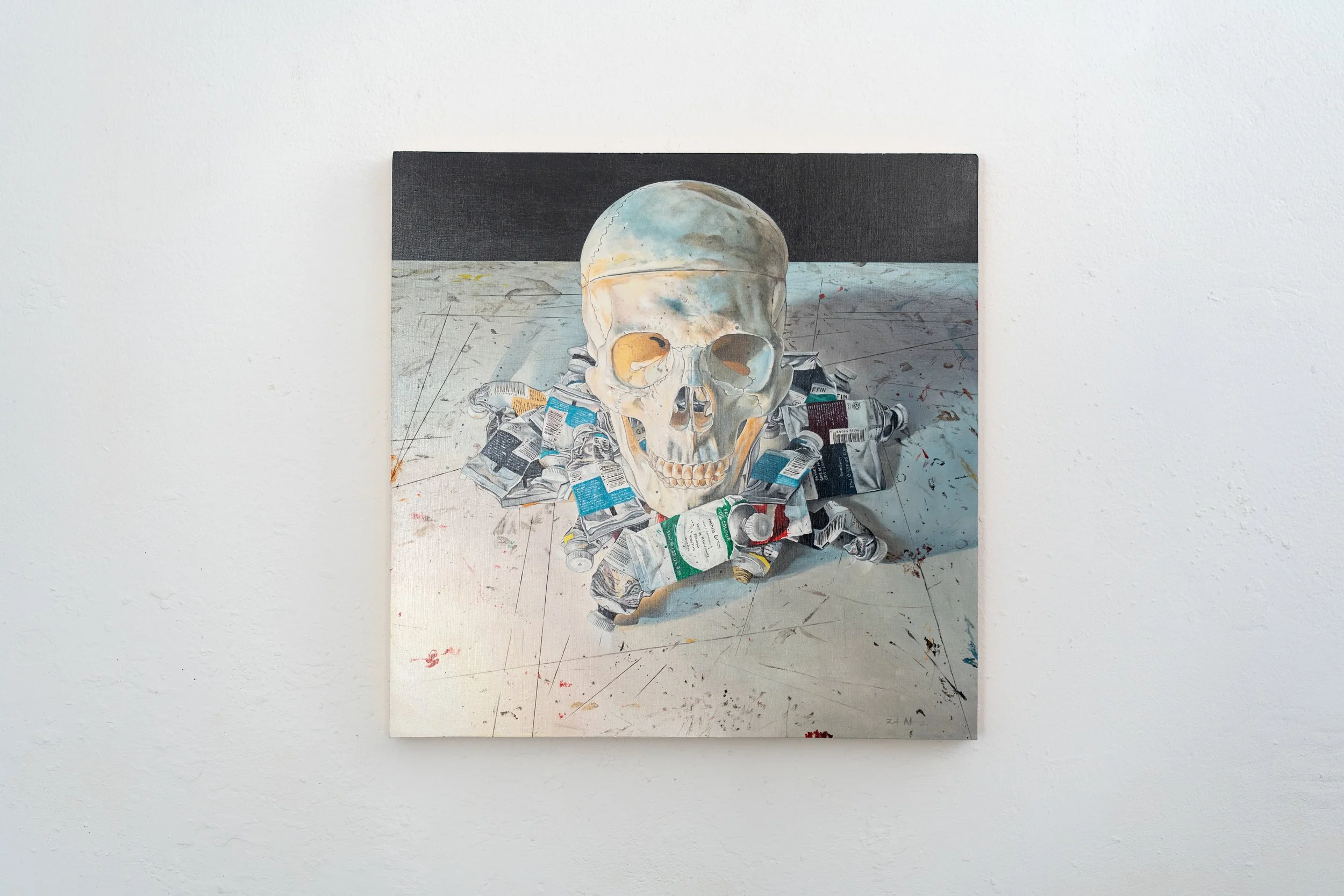 Calavera con óleos usados. Sicut Ars Artis. 2025.