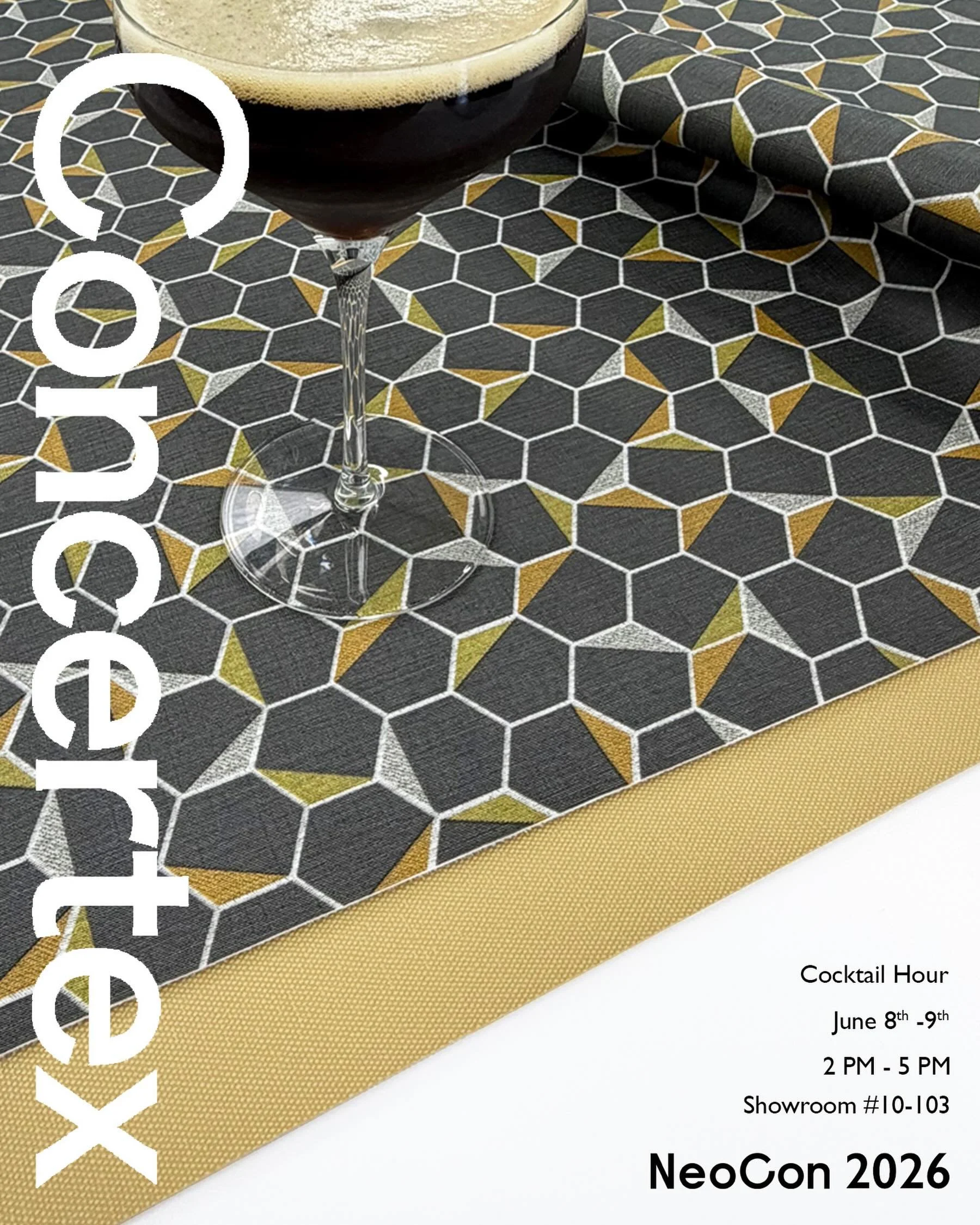Give it up for Concertex and join the fun at the Mart in Chicago during NeoCon!  Espresso martinis will be served!  Get there!  #tessutodesignboston #concertex #espressomartini #neocon2026 #neocon