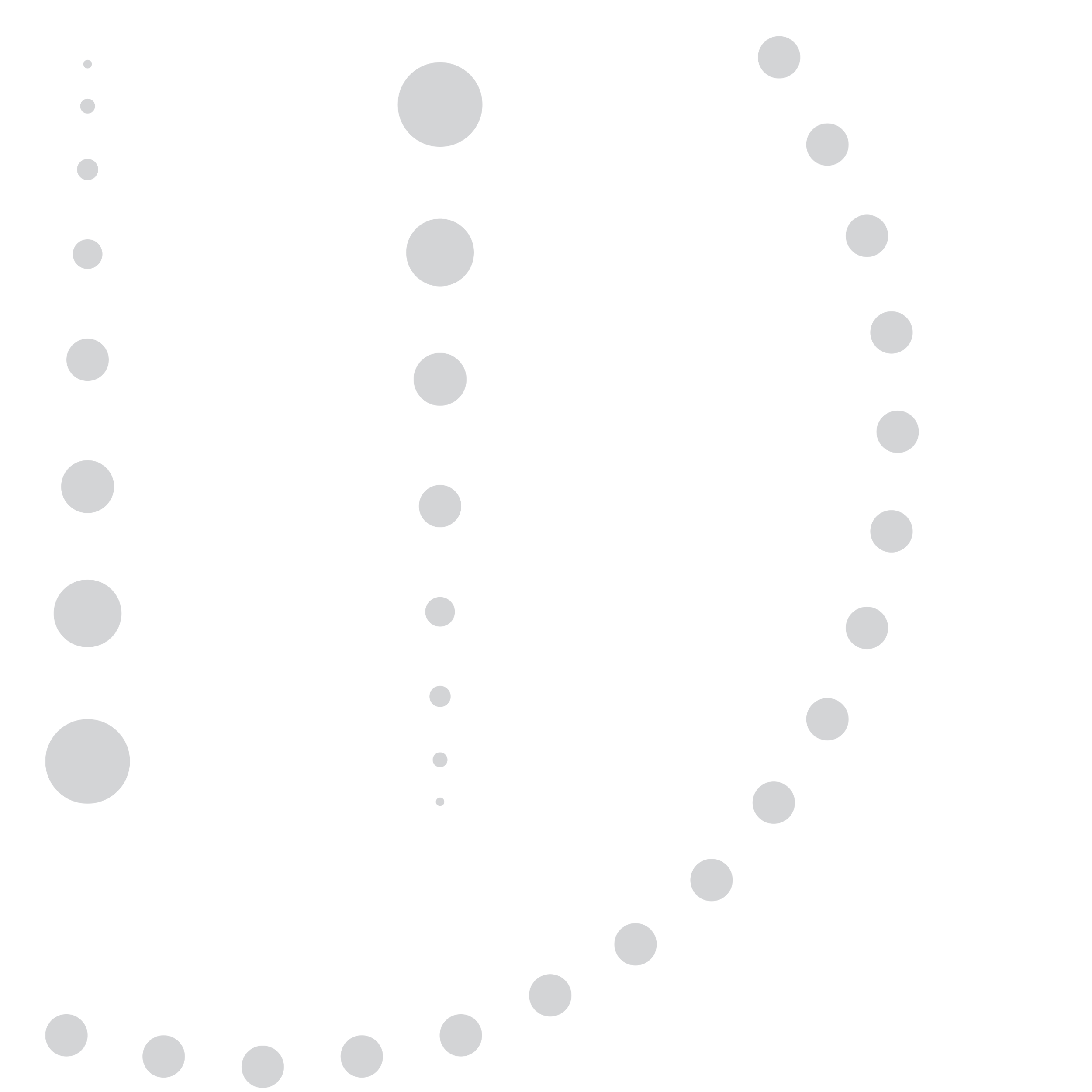 Diagramm mit Kreisen unterschiedlicher Größe, Anordnung in einer organischen Form, einige Kreise sind grau, auf schwarzem Hintergrund.