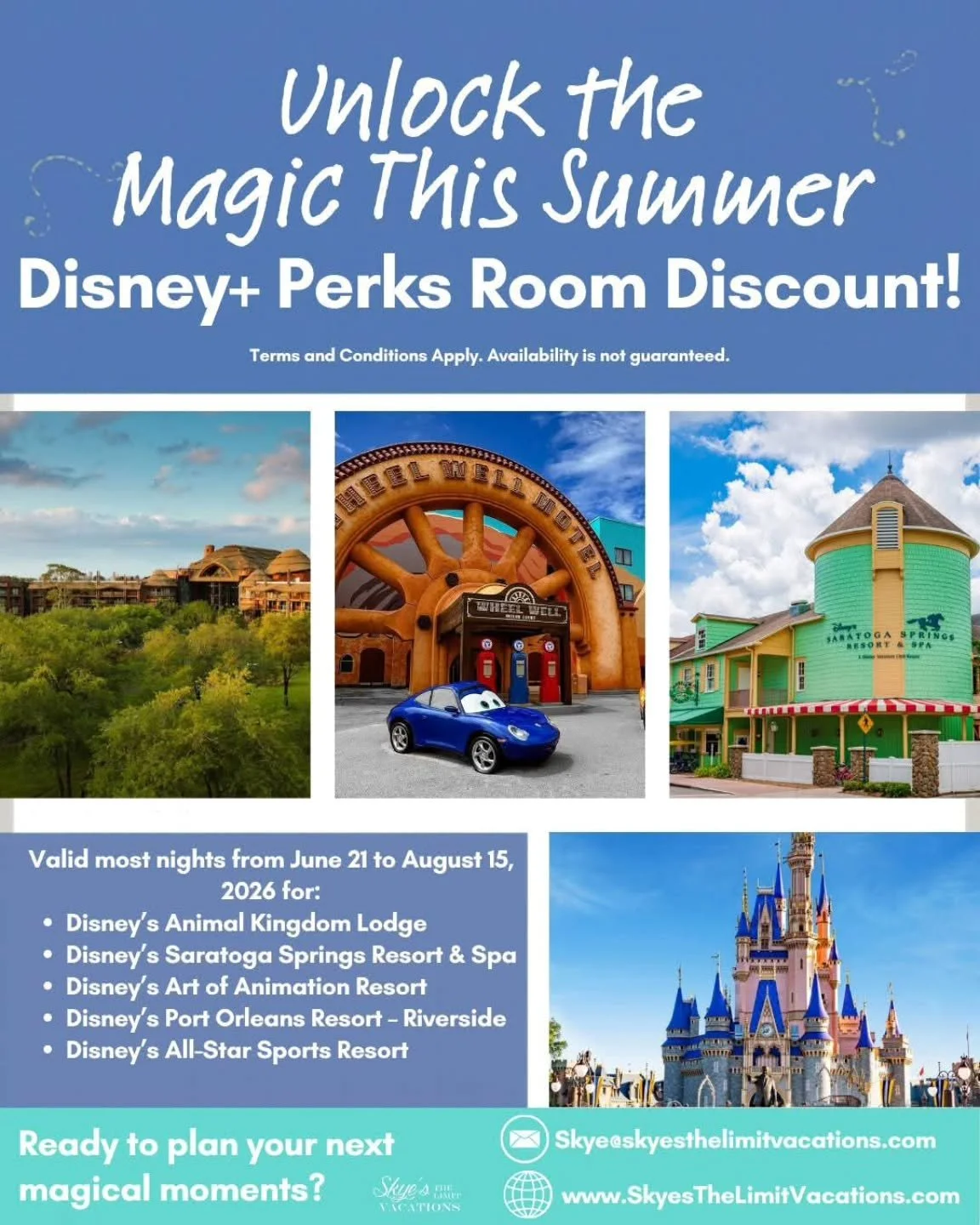 🚨Disney+ Perks Discount is LIVE
This incredible discount will sell out fast and I would hate for you to miss it!

Great Rates for Stays Most Nights 
&bull; June 21 to July 1
&bull; July 5 to July 8
&bull; July 12 to August 5, 2026:

🏈Disney&rsquo;s