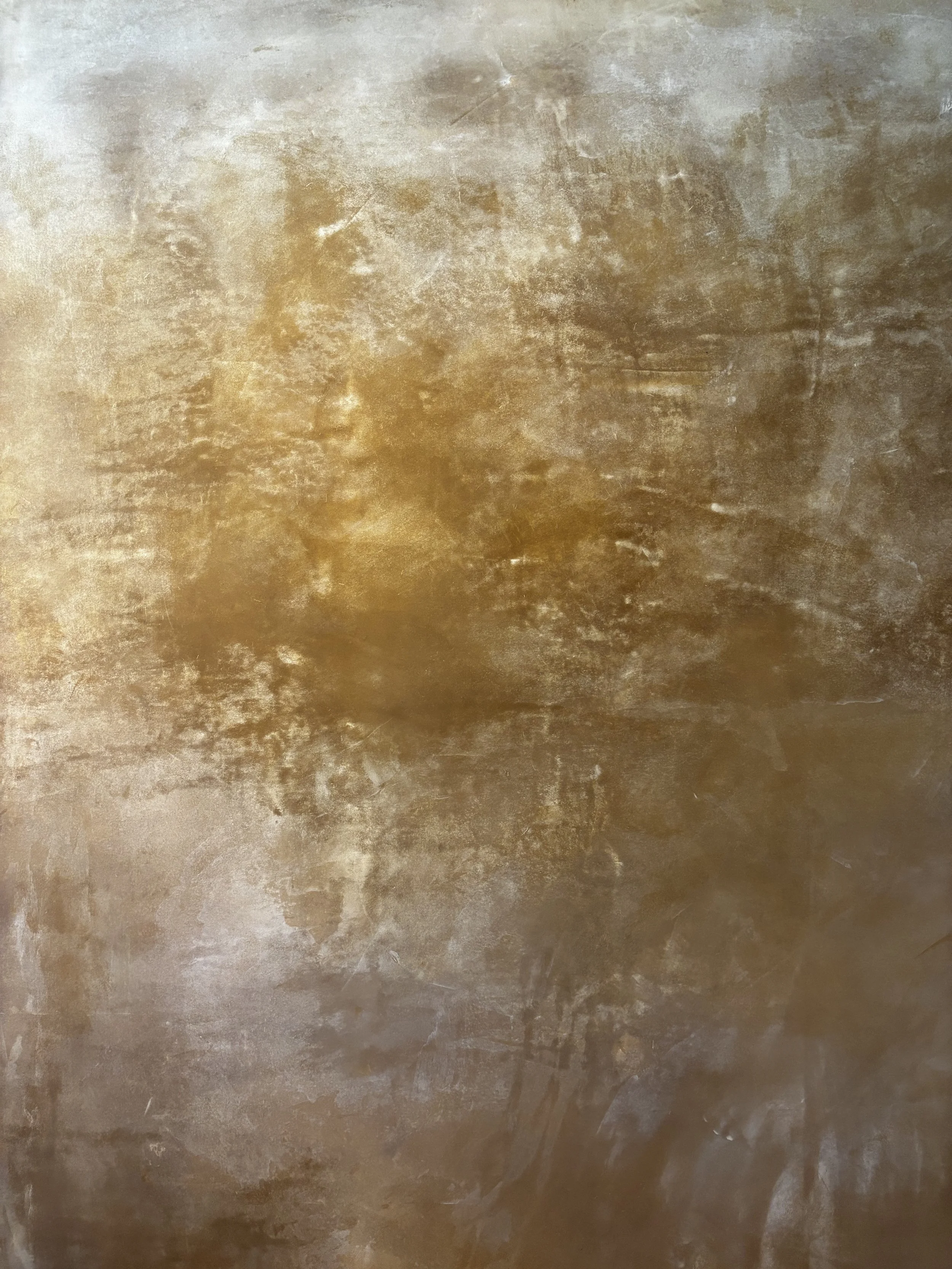 Polished clay plaster wall with shades of gold, yellow, and beige.