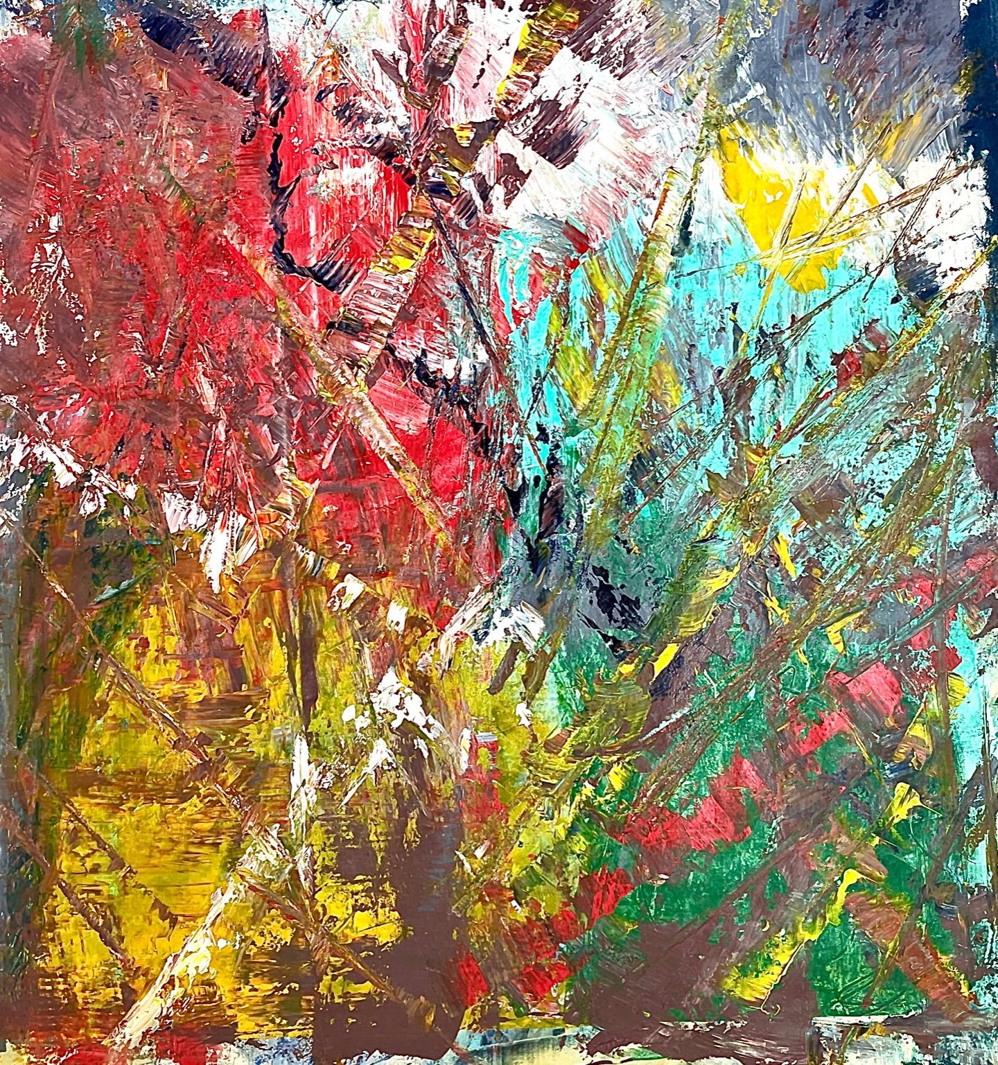 Collision of Seasons “Cottage Garden“, 50x57,  Acrylic on Denim