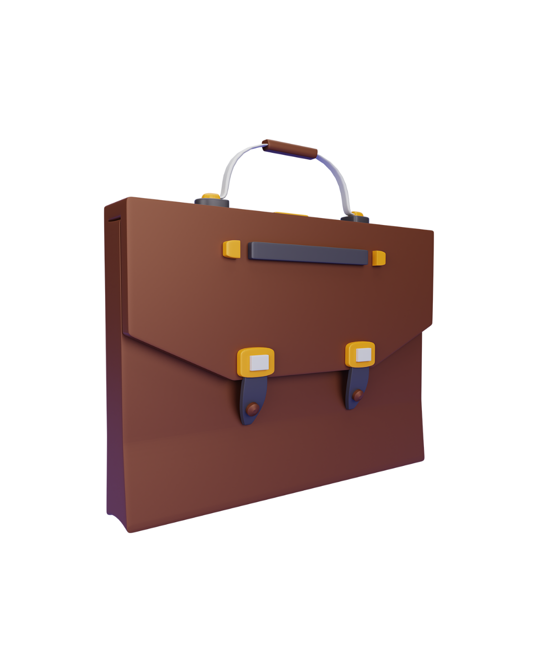 Digital illustration of a brown leather briefcase with yellow and gray accents, handle, and straps.