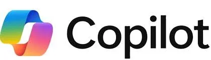 Copilot logo featuring a colorful ribbon-like icon and the black text 'Copilot'.