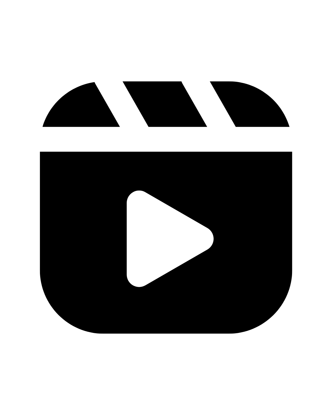 Icon combining a film clapperboard and a play button, representing video or media content.