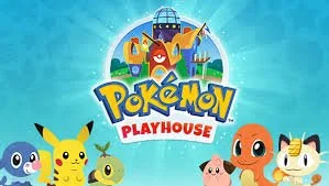 Pokémon Playhouse logo featuring various Pokémon characters against a bright blue background.