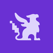 A stylized purple and white winged dog mascot on a purple background.