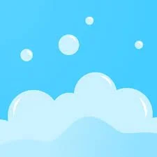 Blue sky with white clouds and floating bubbles