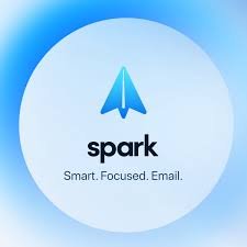 Spark app logo with a blue rocket icon, text 'spark', and the tagline 'Smart. Focused. Email.'
