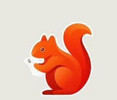 Cartoon orange squirrel holding a white note