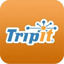TripIt logo with orange background and blue text.