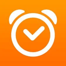 Icon of an alarm clock with a check mark inside, orange background