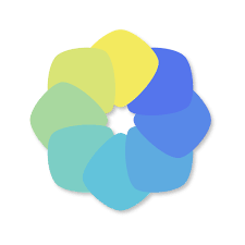 A circular arrangement of colorful pills or capsules in shades of blue, green, and yellow.