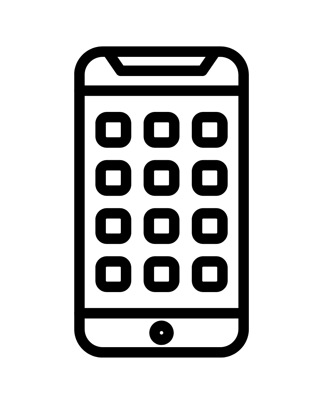 Icon of a smartphone with a grid of app icons on its screen.