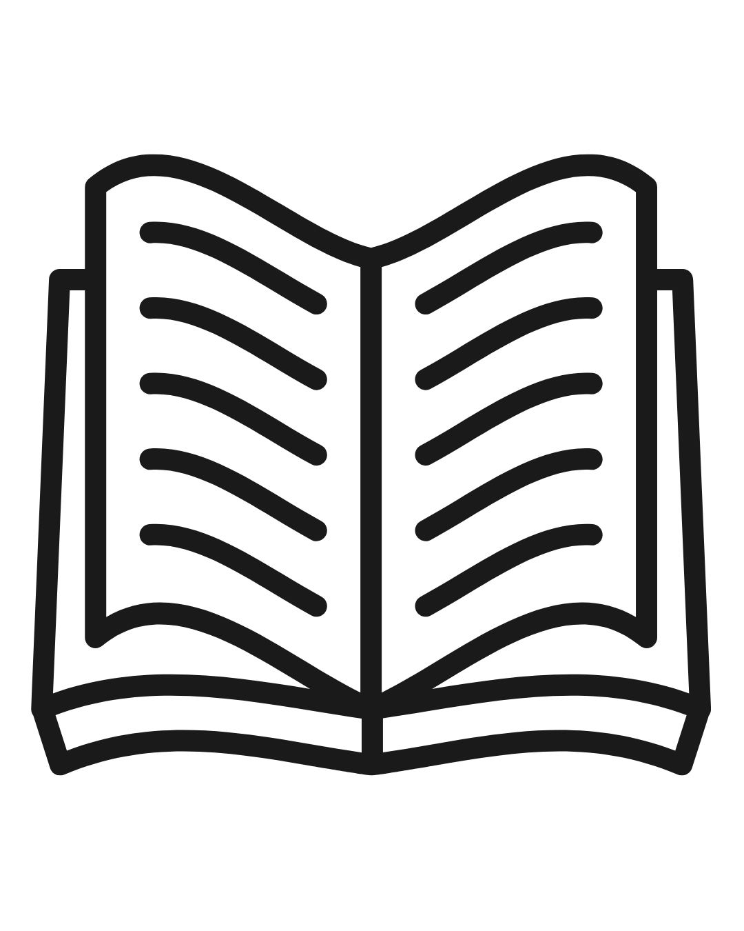 Outline of an open book with visible lines on pages.