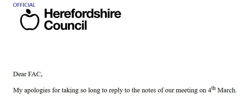 The letter header with Herefordshire Council logo