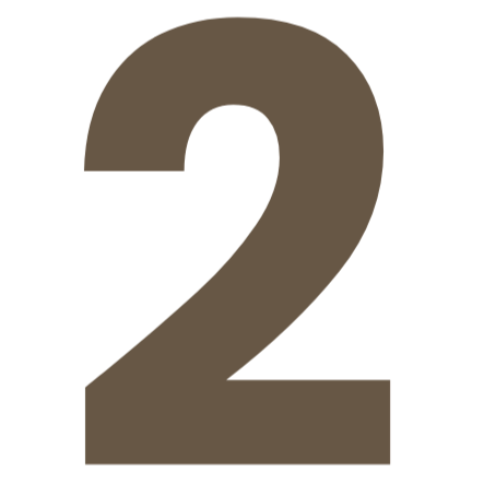 Large number 2 in brown on a white background.