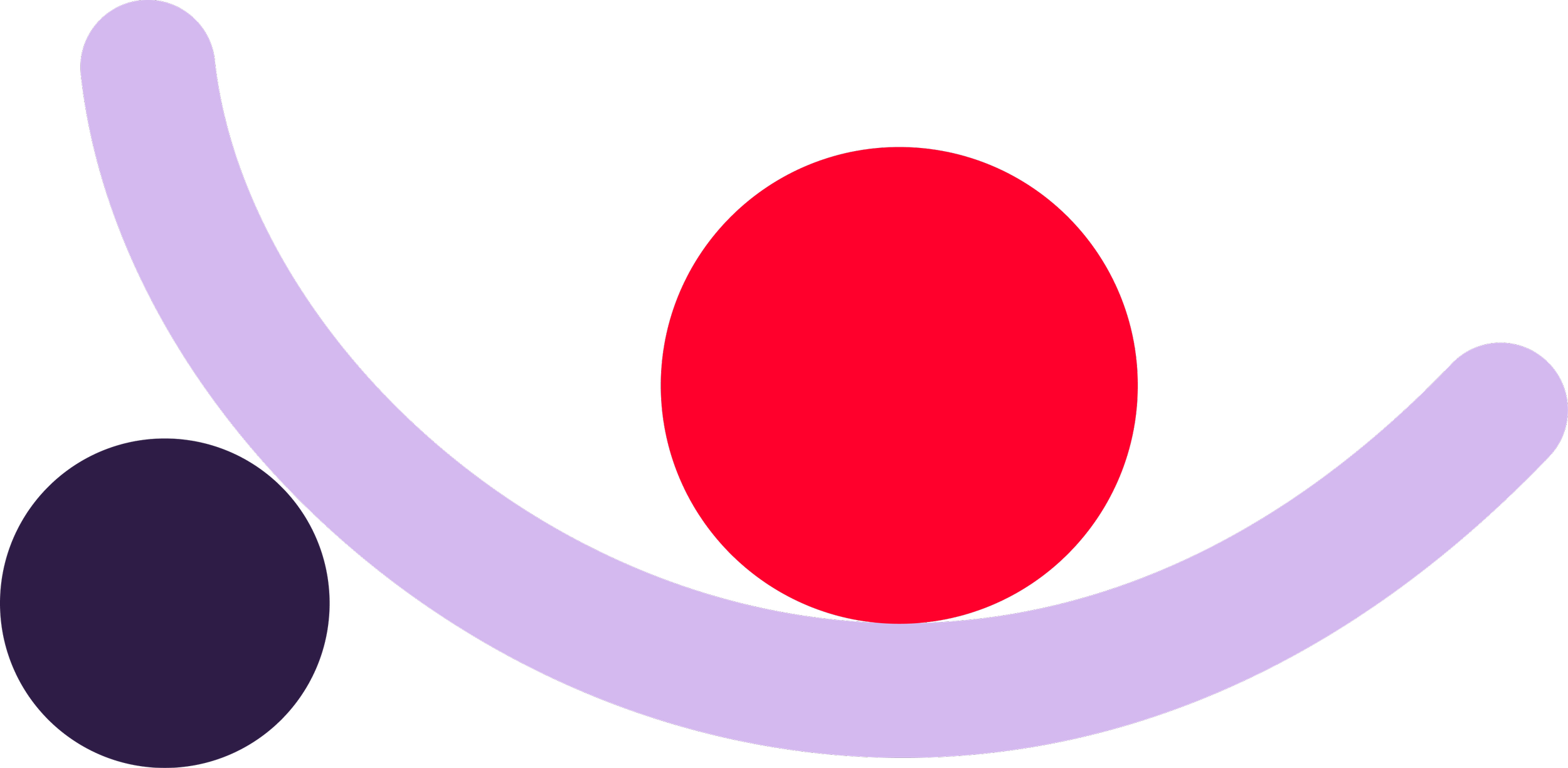 Abstract geometric design featuring a large red circle in the center, a smaller dark purple circle to the bottom left, and a curved light purple bar crossing the image diagonally.