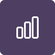 Icon of three ascending bars or signal strength bars on a purple background