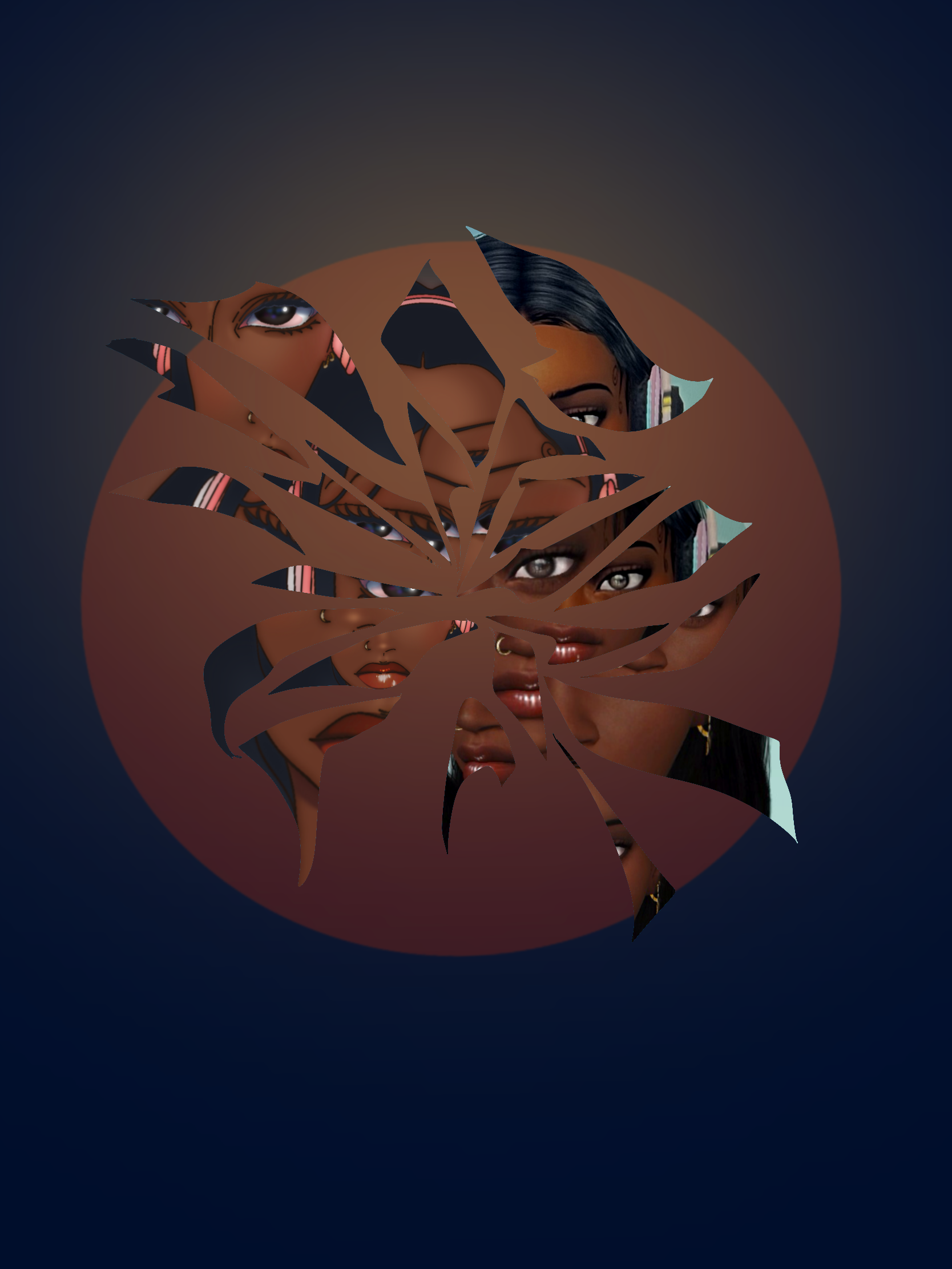 Creating a broken glass effect. In the shards you also see that I mixed it with the original Sims 4 character.