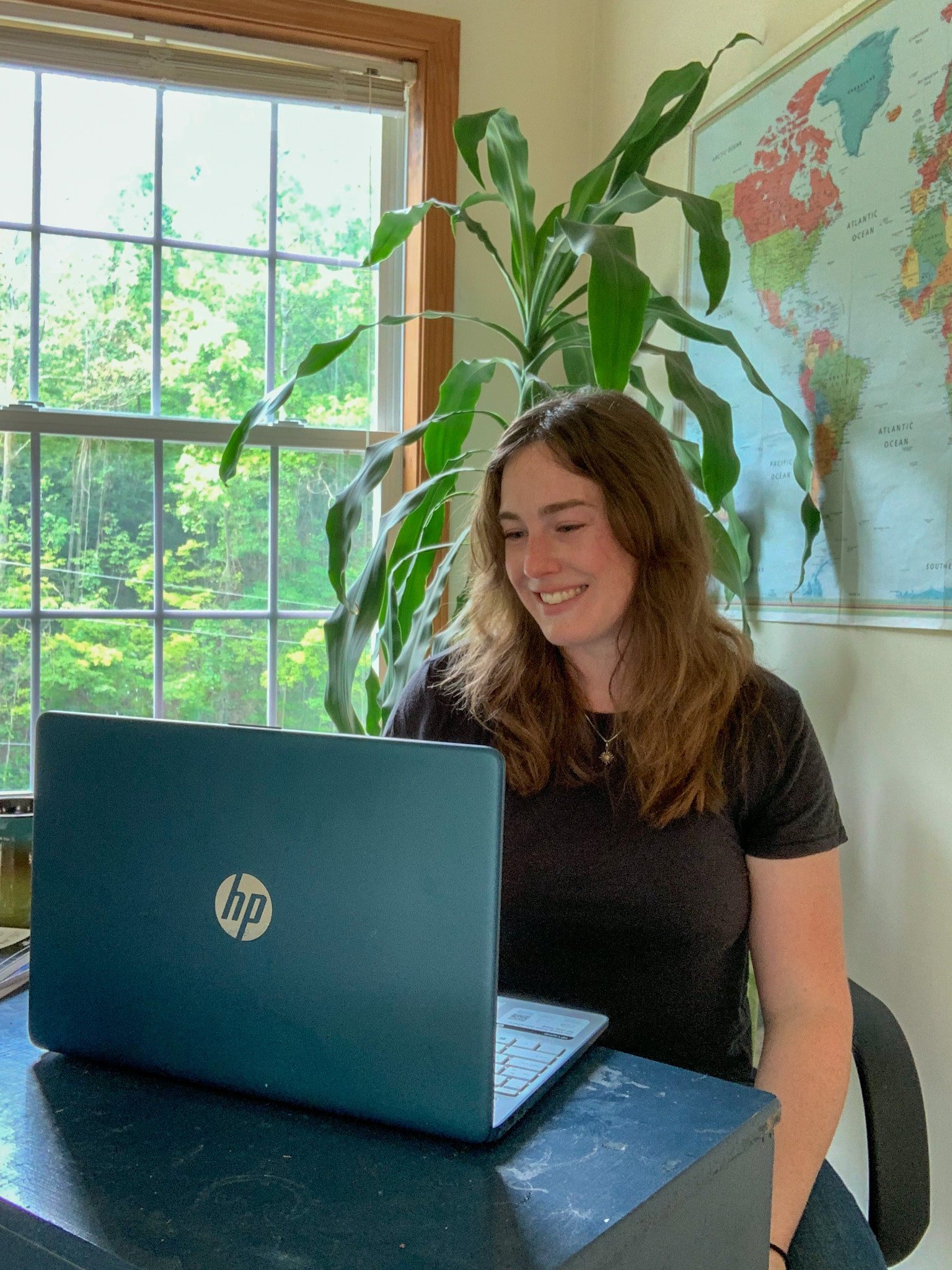 Copywriter and content manager working on her computer