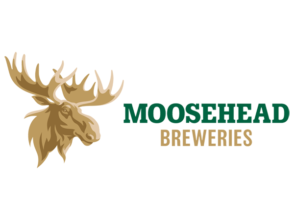 Logo of Moosehead Breweries featuring a moose head with large antlers and the words "Moosehead Breweries" in green and brown text.