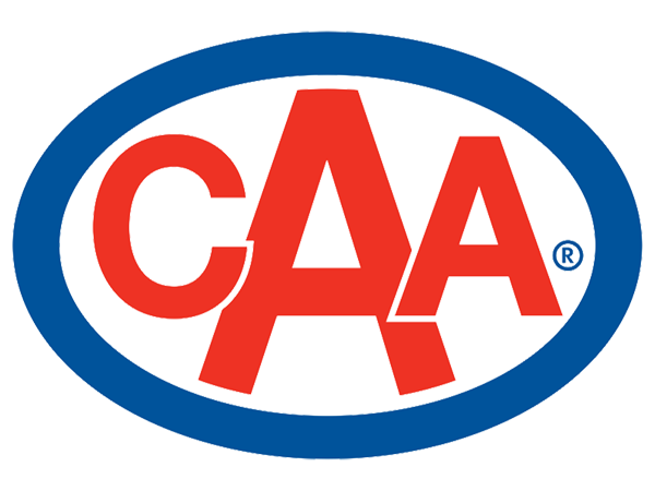 CAA's logo with red letters inside a blue oval.
