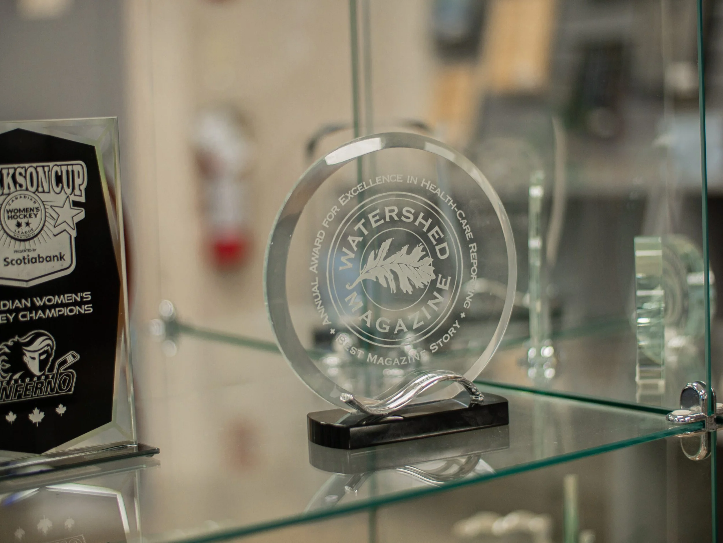 A glass trophy award to illustrate awards and incentives.