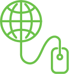 Green globe connected to a computer mouse.