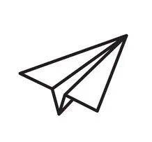 Black outline drawing of a paper airplane