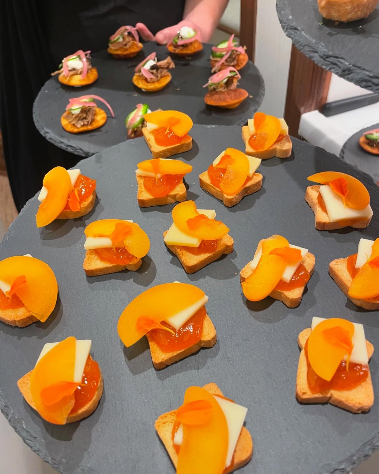 Atlantide canap&eacute;s in WPB

Comt&eacute; apricot
Pork carnitas tostada
Beetroot gin salmon
Fig goats cheese
Wild mushroom truffle pecorino